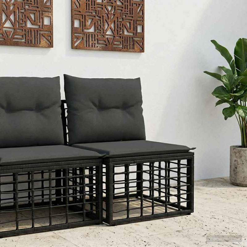 Modularna ogrodowa sofa bez podłokietników Czarny polirattan