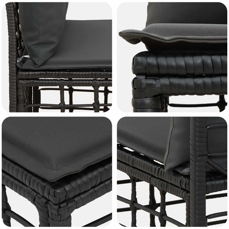 Modularna ogrodowa sofa bez podłokietników Czarny polirattan