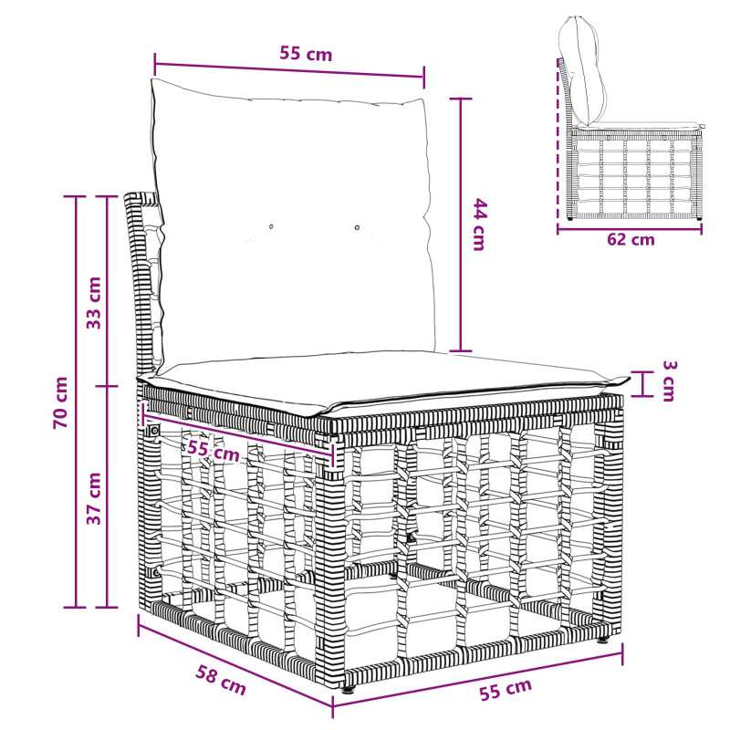 Modularna ogrodowa sofa bez podłokietników Czarny polirattan