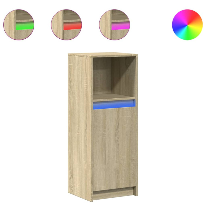 Szafka z LED, dąb sonoma, 38x34x100 cm, materiał drewnopochodny