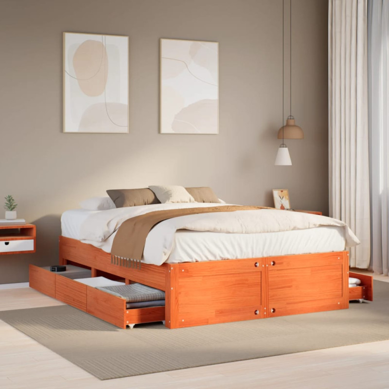 Łóżko bez materaca, z szufladami, woskowy brąz, 150x200 cm