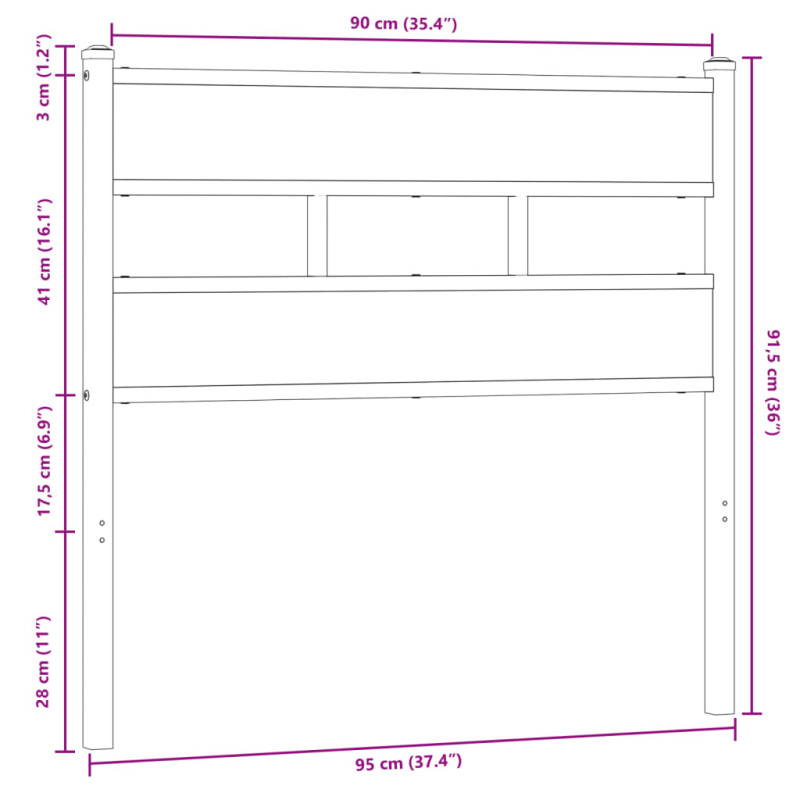 Wezgłowie, brązowy dąb, 90 cm, stal i materiał drewnopochodny