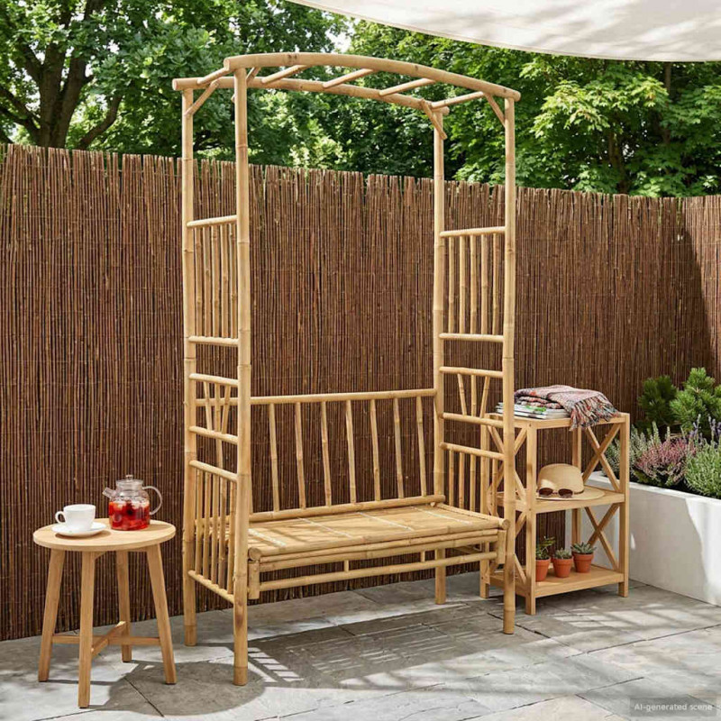 Łuk ogrodowy z ławką Naturalny 115 x 50 x 205 cm Bambus