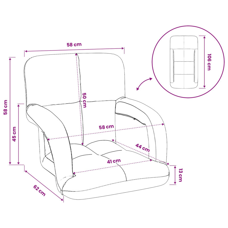 Regulowany fotel na podłogę ciemnoszary 58 x 62 x 58 cm tkanina