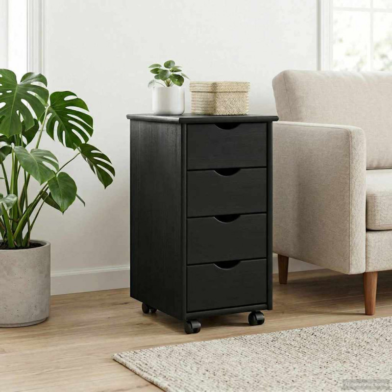 Rolkowa szafka Czarny 34 x 39 x 65,5 cm Lite drewno sosnowe