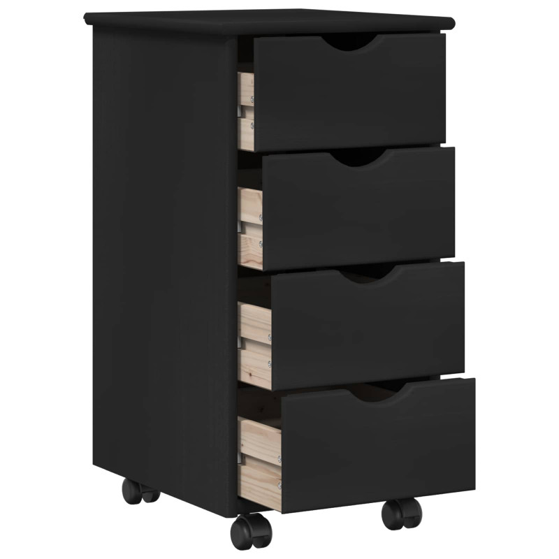 Rolkowa szafka Czarny 34 x 39 x 65,5 cm Lite drewno sosnowe