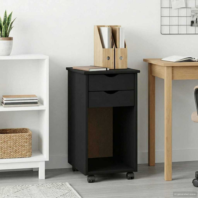 Rolkowa szafka Czarny 34 x 39 x 65,5 cm Lite drewno sosnowe