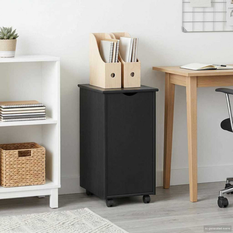 Rolkowa szafka Czarny 34 x 39 x 65,5 cm Lite drewno sosnowe