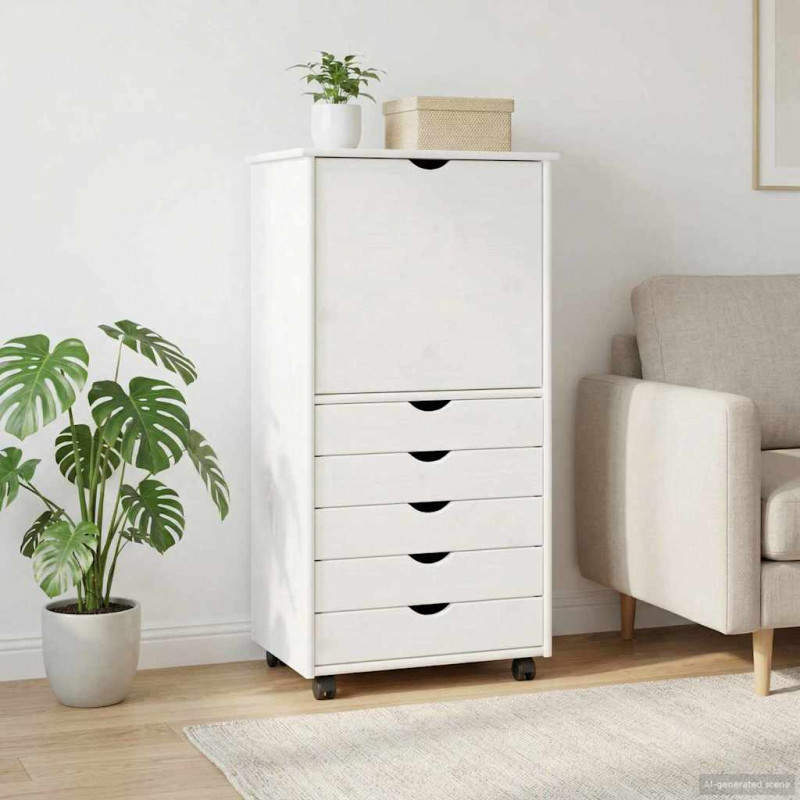 Rolkowa szafka Biały 53 x 39 x 103 cm Lite drewno sosnowe