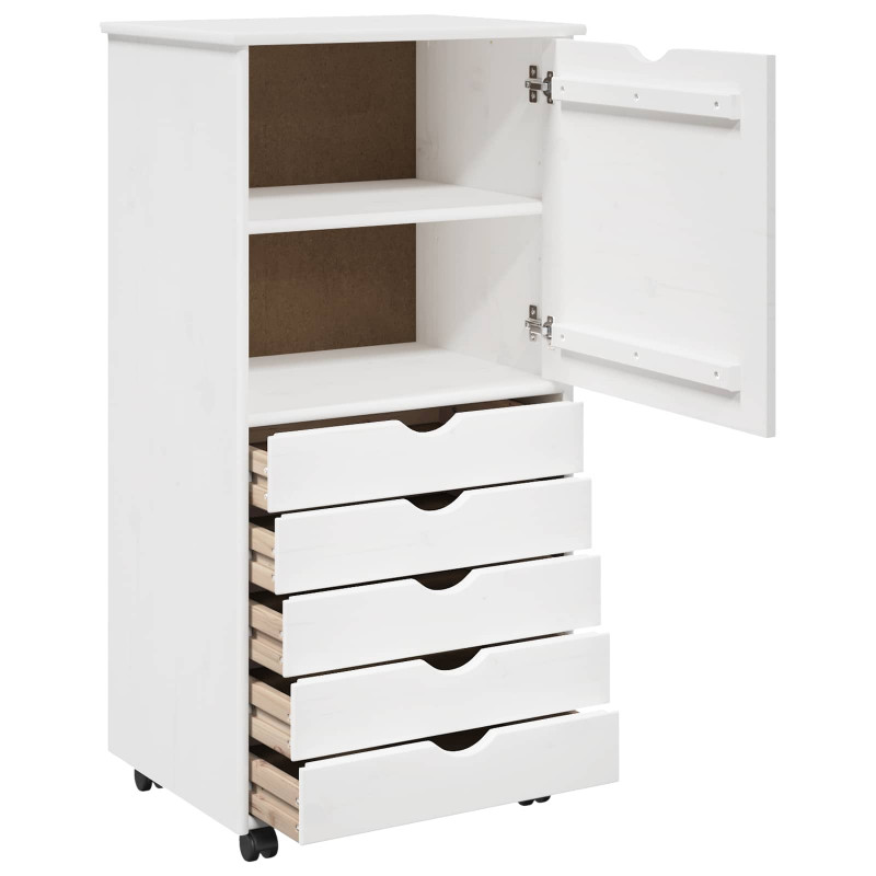 Rolkowa szafka Biały 53 x 39 x 103 cm Lite drewno sosnowe