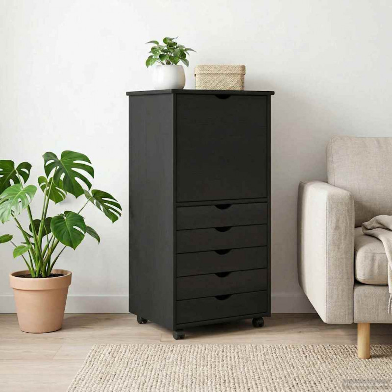 Rolkowa szafka Czarny 53 x 39 x 103 cm Lite drewno sosnowe