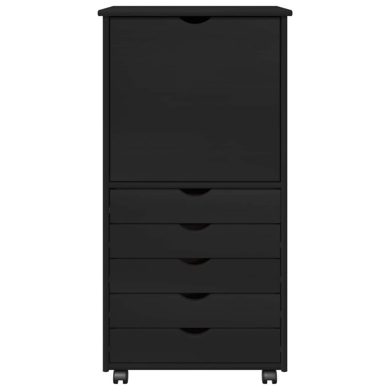 Rolkowa szafka Czarny 53 x 39 x 103 cm Lite drewno sosnowe