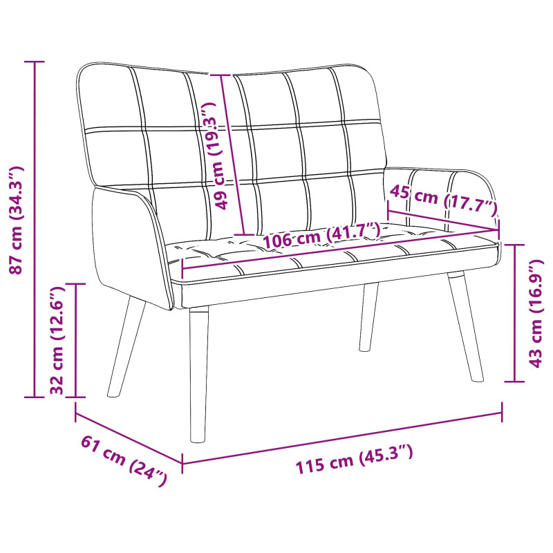 Sofa dwuosobowa Ciemnoszary 115 x 61 x 87 cm tkanina