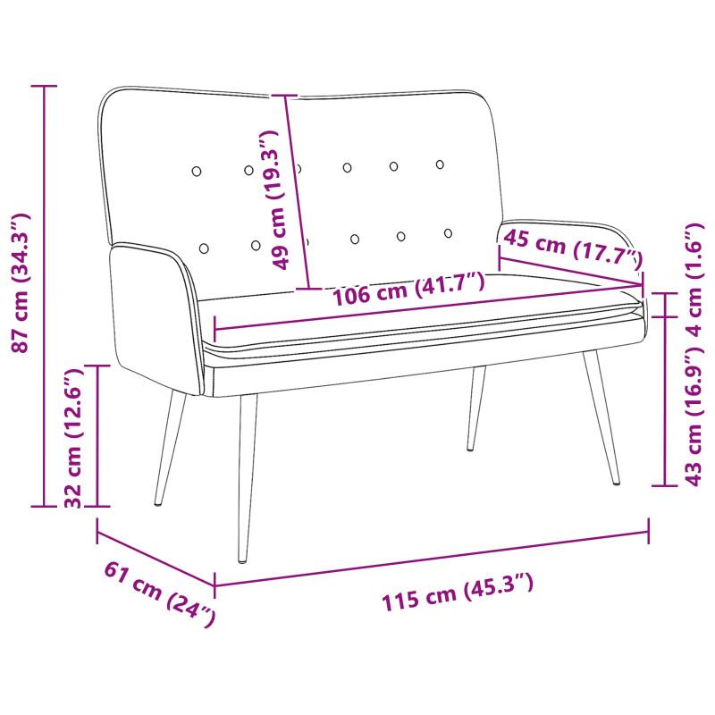 Sofa dwuosobowa Biały 115 x 61 x 87 cm tkanina
