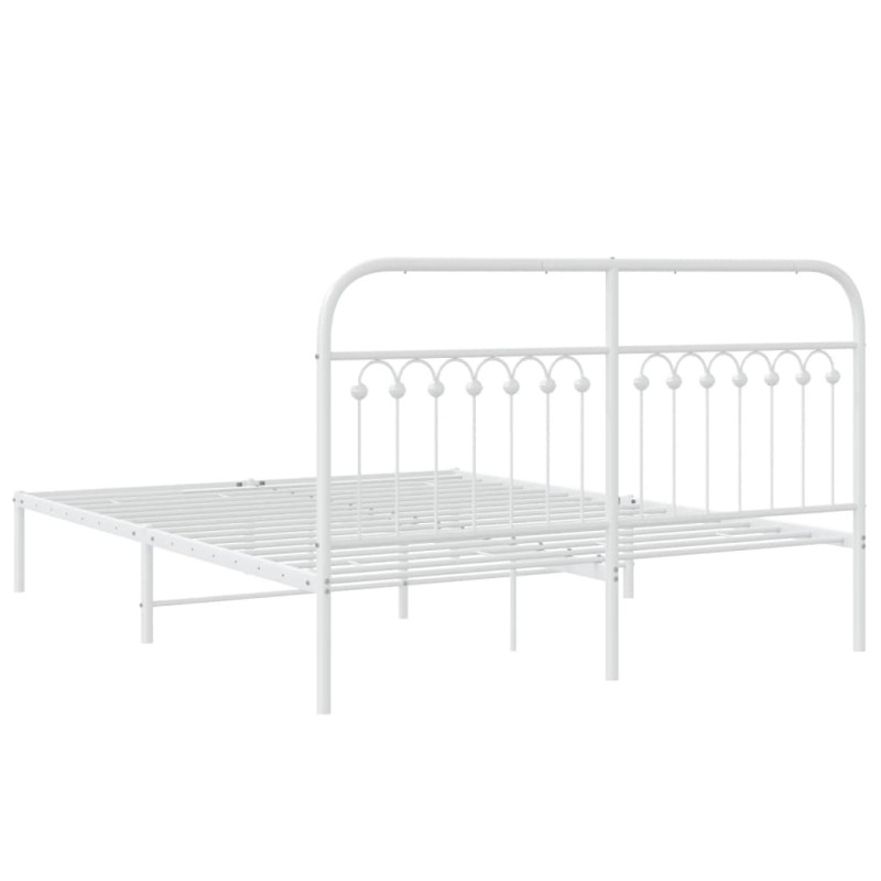 Metalowa rama łóżka z wezgłowiem, biała, 160x200 cm