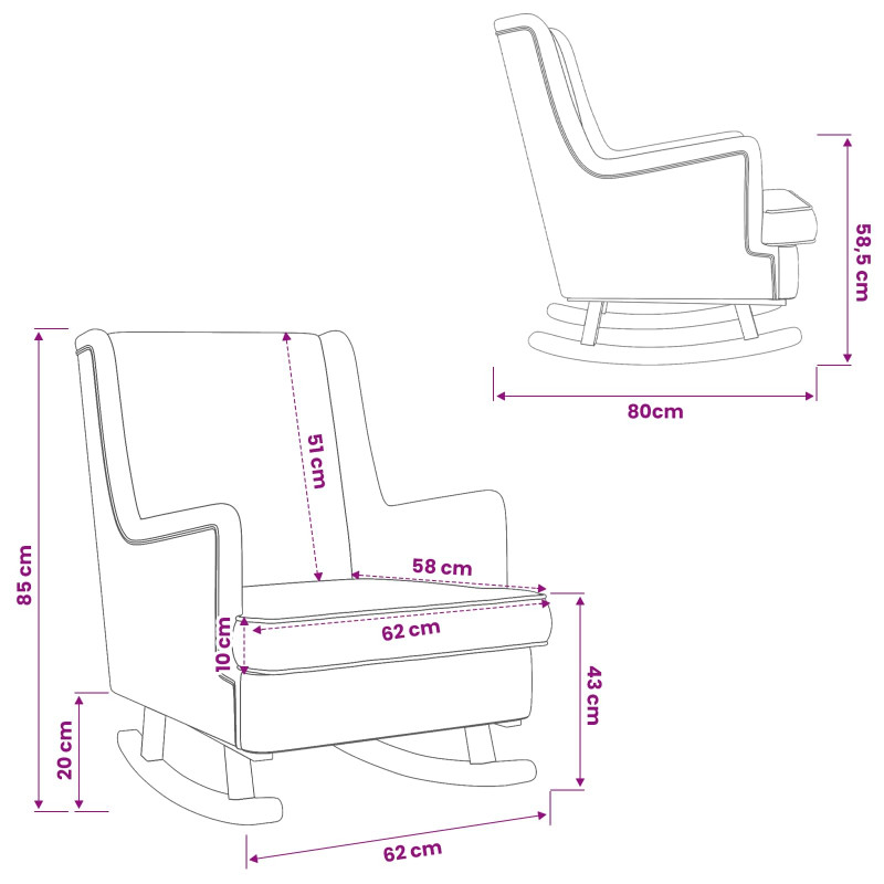 Fotel bujany Ciemnoszary 62 x 80 x 85 cm tkanina