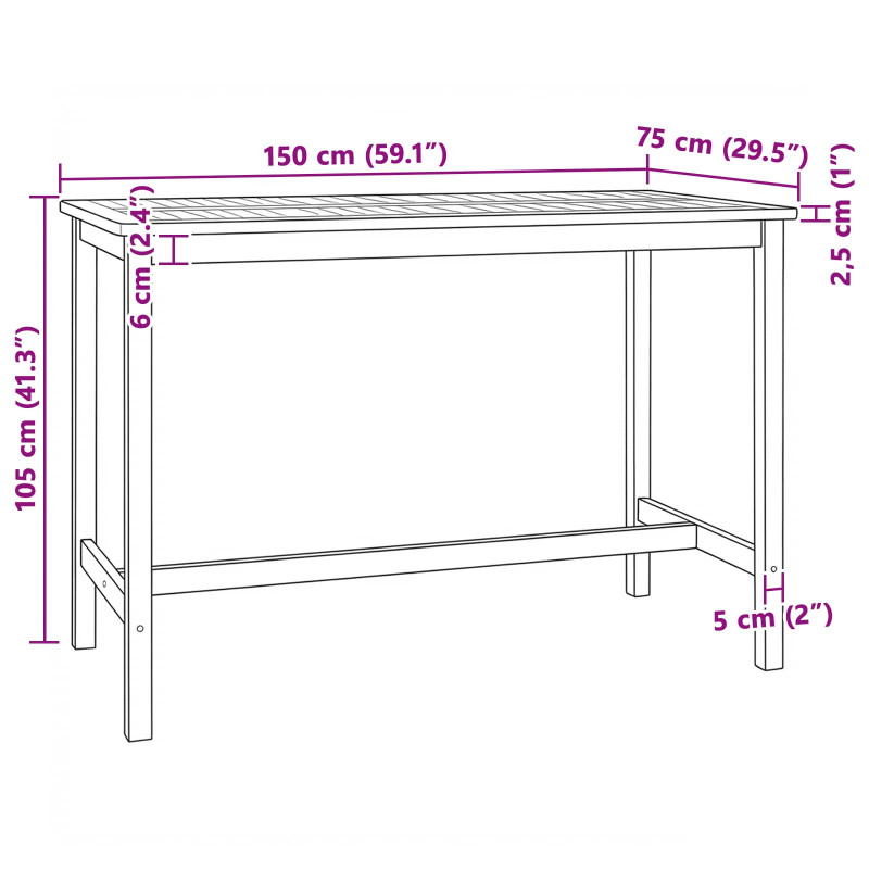 Stół barowy naturalny 150 x 75 x 105 cm Lite drewno teakowe
