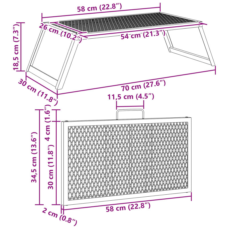 Składany Grill Campingowy Czarny 58 x 31 x 2 cm Stal stopowa