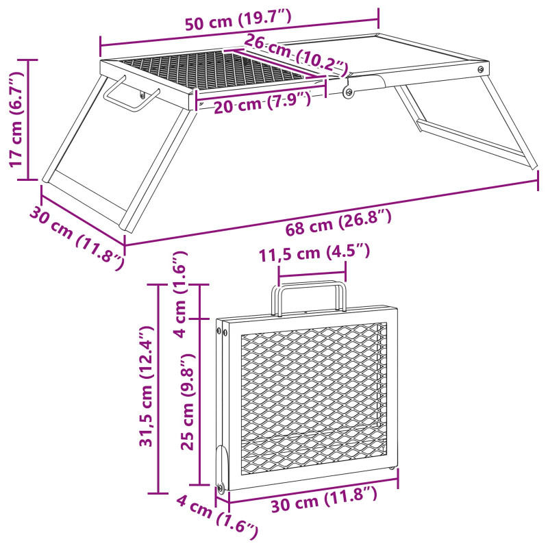 Składany Grill Campingowy Czarny 31,5 x 26,5 x 4 cm