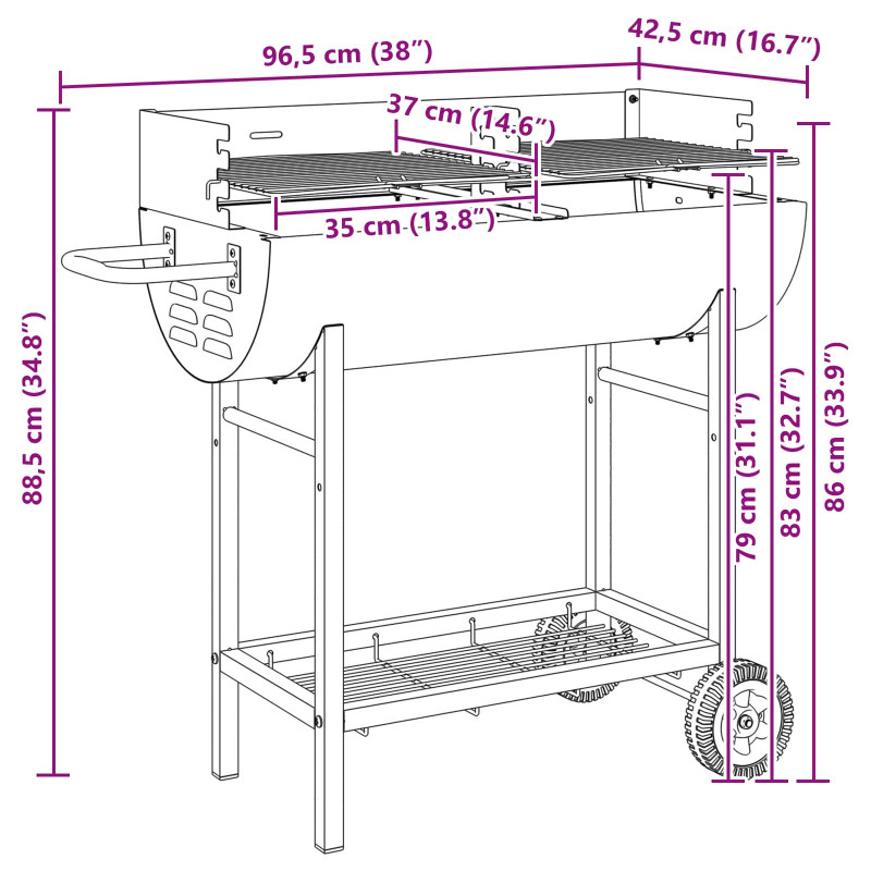 Grill węglowy 96,5 x 42,5 x 88,5 cm Czarny
