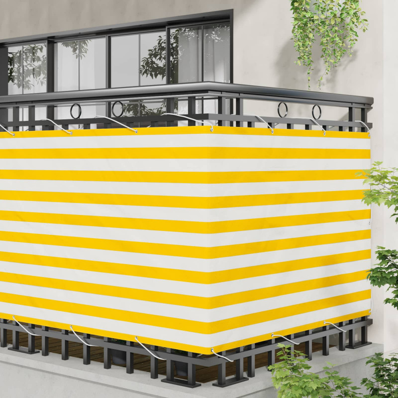 Ekran balkonowy Żółty i Biały 110 x 500 cm Materiał Oxford