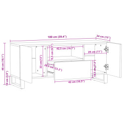 Szafka pod TV, 100x34x46 cm, lite surowe drewno mango