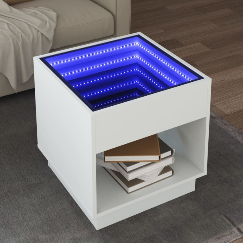Stolik kawowy z LED Infinity, biały, 50x50x50 cm