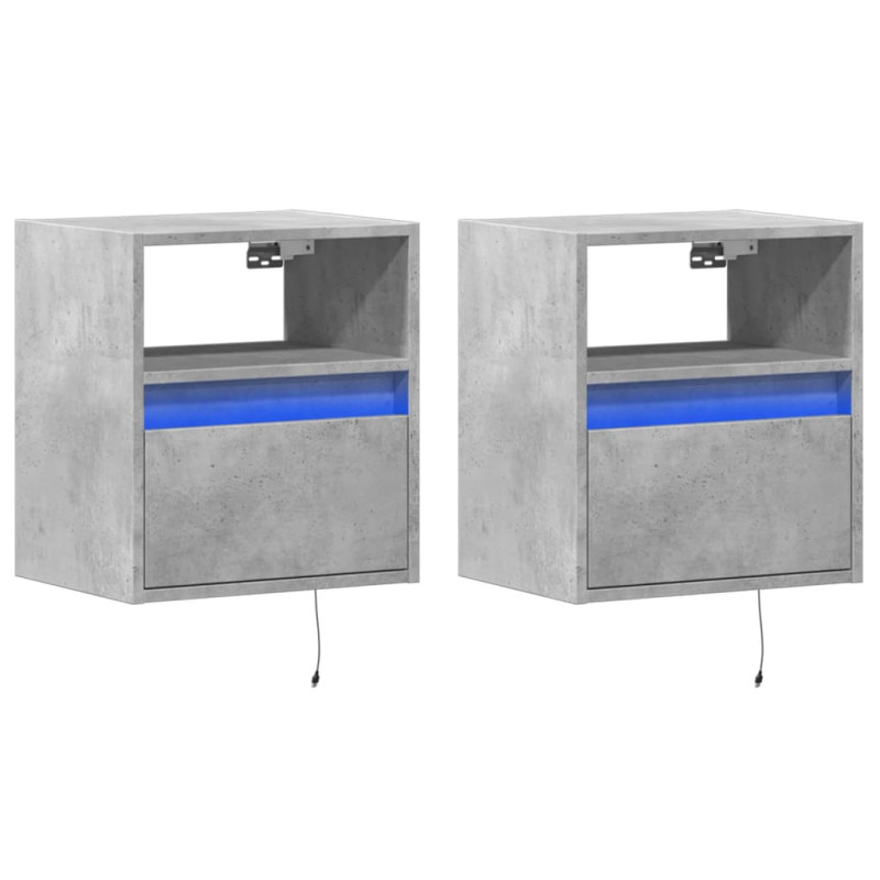 Ścienne szafki TV z LED, 2 szt., szarość betonu, 41x31x45 cm
