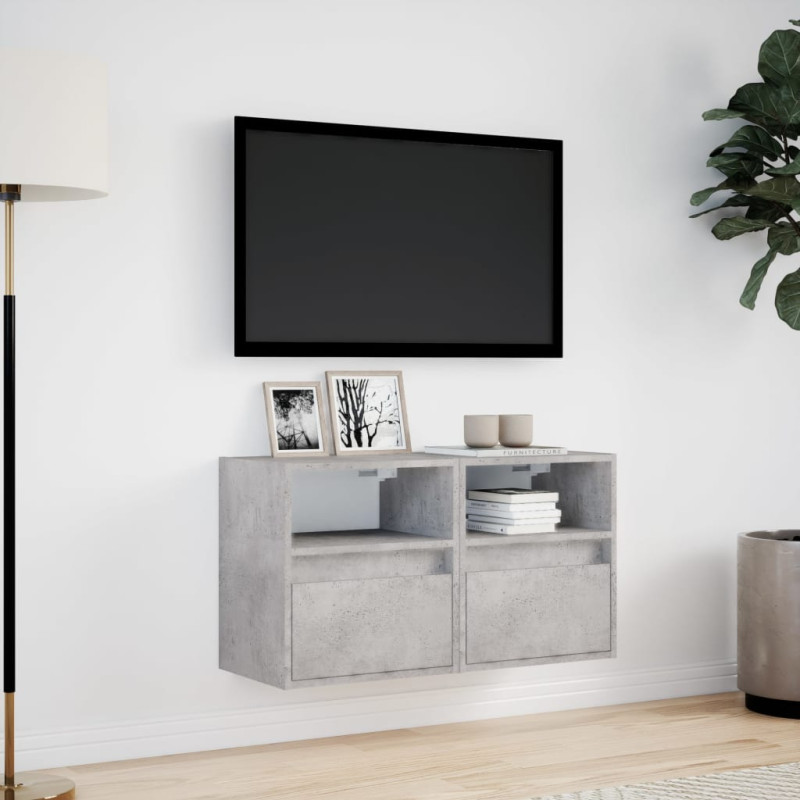 Ścienne szafki TV z LED, 2 szt., szarość betonu, 41x31x45 cm