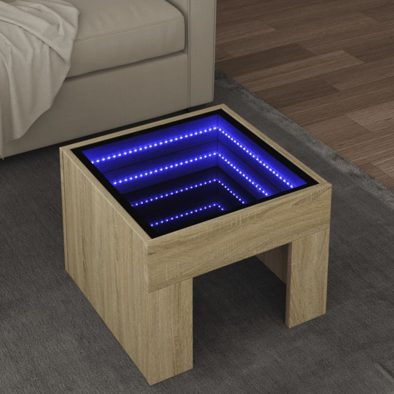 Stolik kawowy z LED Infinity, dąb sonoma, 40x40x30 cm