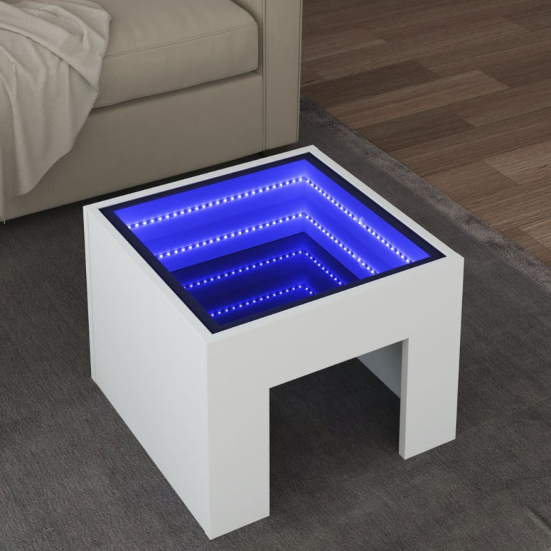 Stolik kawowy z LED Infinity, biały, 40x40x30 cm