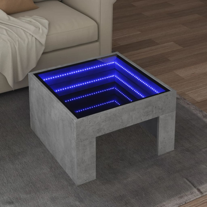 Stolik kawowy z LED Infinity, szarość betonu, 50x50x30 cm