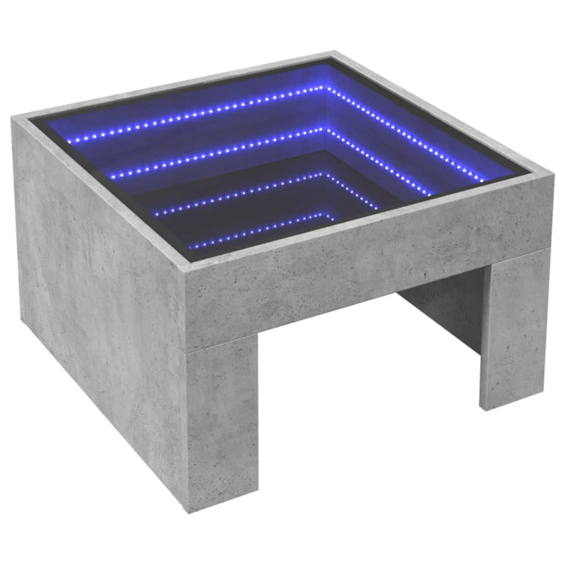 Stolik kawowy z LED Infinity, szarość betonu, 50x50x30 cm