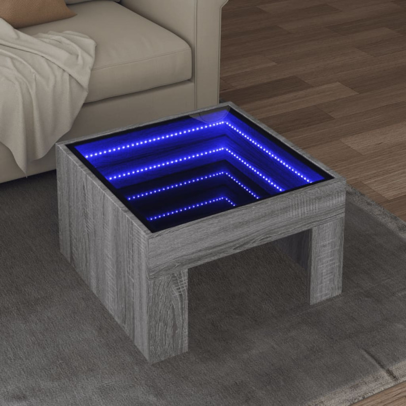 Stolik kawowy z LED Infinity, szary dąb sonoma, 50x50x30 cm