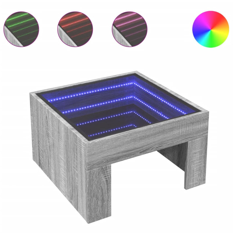 Stolik kawowy z LED Infinity, szary dąb sonoma, 50x50x30 cm
