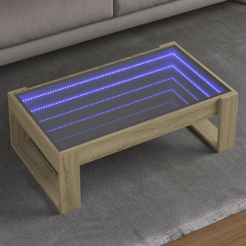 Stolik kawowy z LED Infinity, dąb sonoma, 90x53x30 cm