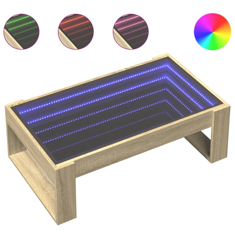Stolik kawowy z LED Infinity, dąb sonoma, 90x53x30 cm