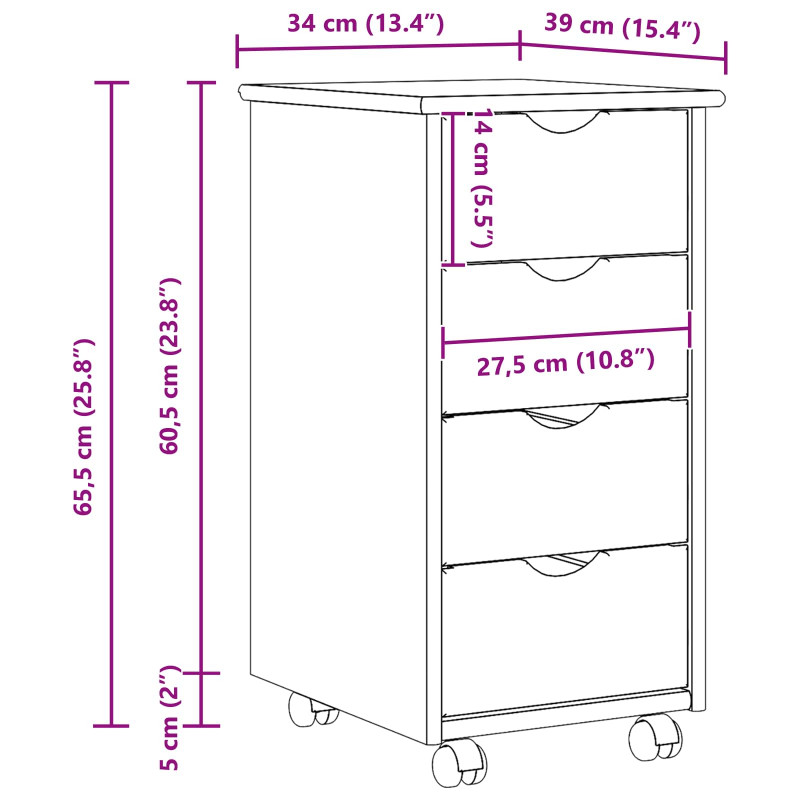 Rolkowa szafka Brązowy 65,5 x 34 x 39 cm Lite drewno sosnowe