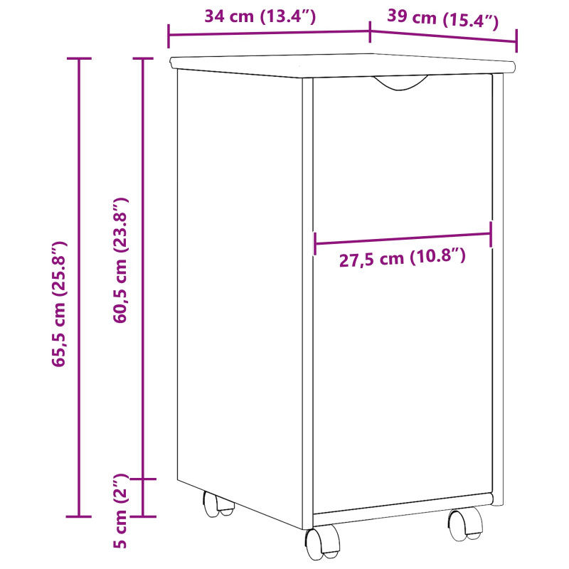 Rolkowa szafka Brązowy 34 x 39 x 65,5 cm Lite drewno sosnowe
