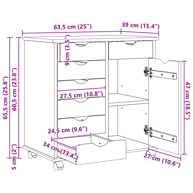 Rolkowa szafka Brązowy 63,5 x 39 x 65,5 cm Lite drewno sosnowe
