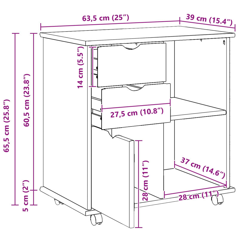 Rolkowa szafka Brązowy 63,5 x 39 x 65,5 cm Lite drewno sosnowe