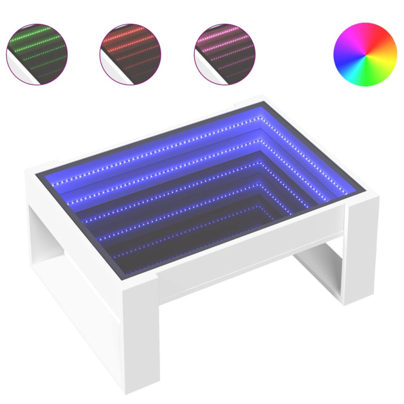 Stolik kawowy z LED Infinity, biały, 70x53x30 cm