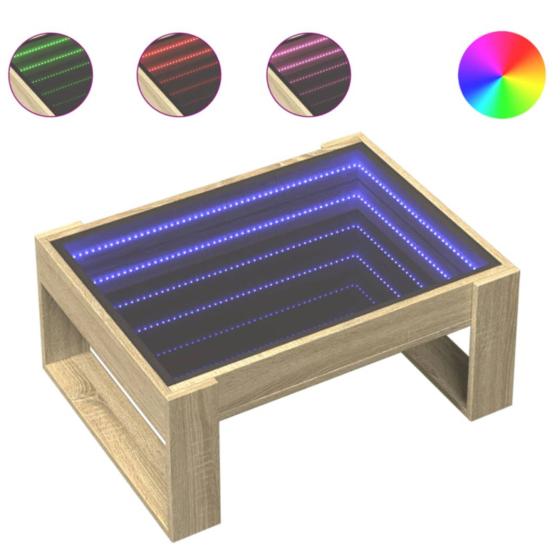 Stolik kawowy z LED Infinity, dąb sonoma, 70x53x30 cm