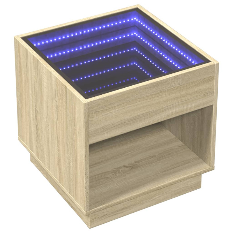 Stolik kawowy z LED Infinity, dąb sonoma, 50x50x50 cm