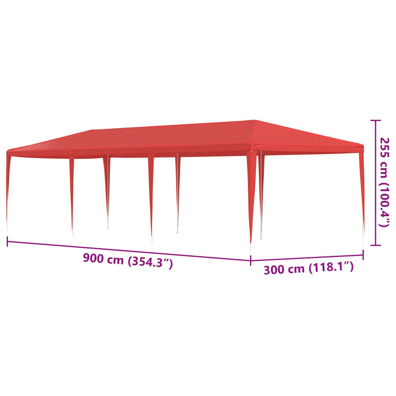 Namiot Imprezowy Czerwony 900 x 300 x 255 cm PE i stal