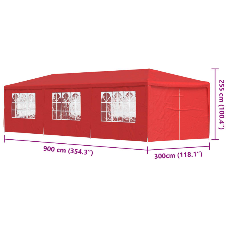 Namiot Imprezowy 900 x 300 x 255 cm czerwony PE i stal