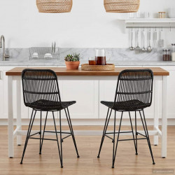 Krzesło jadalniane 2 pcs Czarny 41 x 55 x 85 cm Rattan i Stal