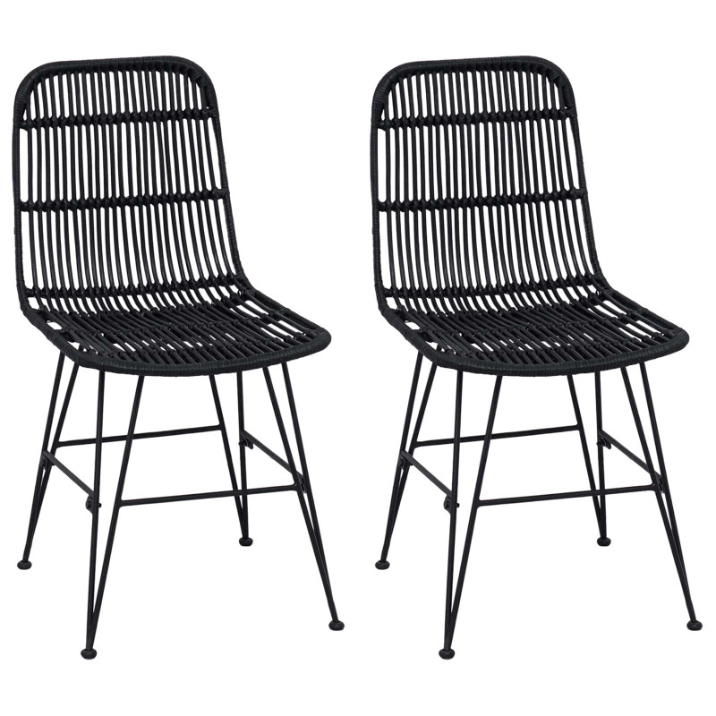 Krzesło jadalniane 2 pcs Czarny 41 x 55 x 85 cm Rattan i Stal