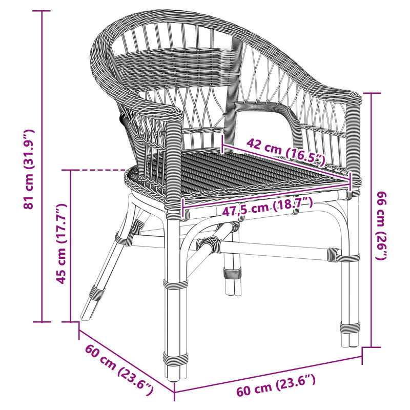 Krzesło składane naturalny 60 x 60 x 81 cm rattan