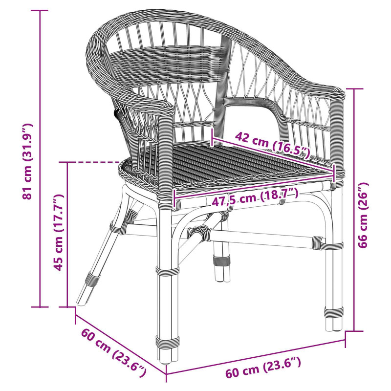 Krzesło składane Czarny 60 x 60 x 81 cm rattan
